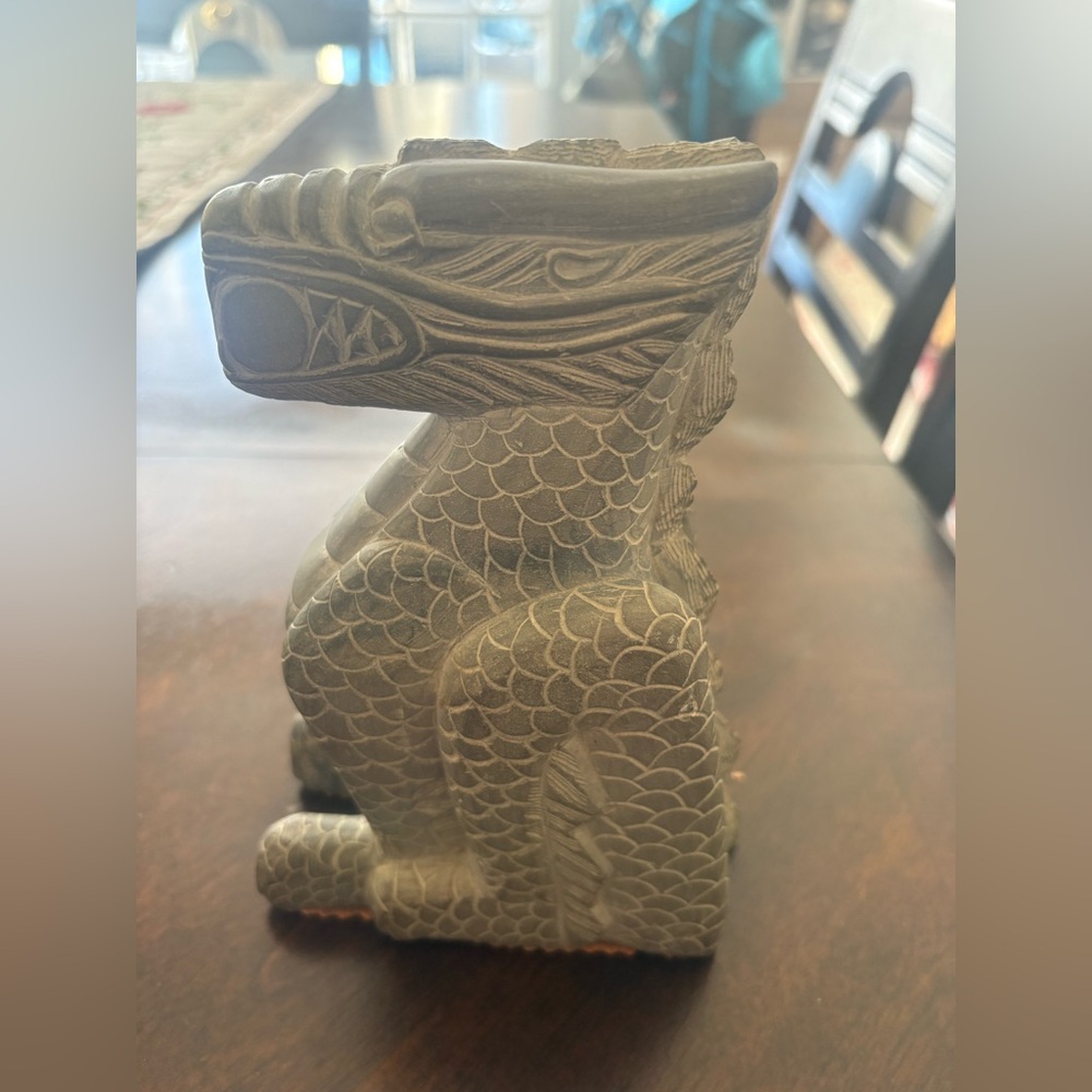 Hand Carved Stone Dragon Sculpture | Asian Style Guardian Figurine | Home Decor - Picture 2 of 4